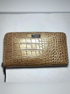 Kate Spade New York Gold Metallic Crocodile Embossed Leather Zip Around Wallet